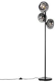 Подова лампа в стил Арт Деко черна с опушено стъкло 3-светлина - Ayesha