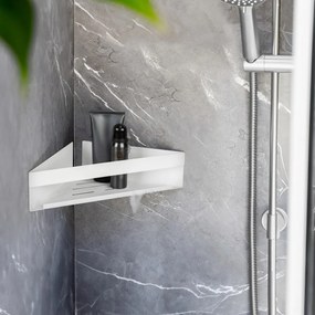 Ъглов рафт за баня без пробиване от неръждаема стомана в матово бял цвят Genova – Wenko