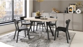 АЛMО Бежово/черни крака - КРЪГЛА РАЗТЕГАТЕЛНА МАСА С Y-ОБРАЗНИ КРАКА В ЛОФТ/ИНДУСТРИАЛЕН СТИЛ ЗА ХОЛ ИЛИ ТРАПЕЗАРИЯ