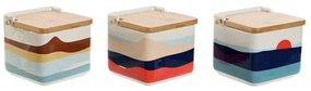 Солница с Капак Home ESPRIT Син Зелен Розов Люляк Бамбук Тропически 750 ml 14 x 12,5 x 12 cm (3 броя)