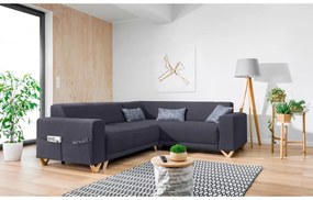 Антрацитен разтегателен/с място за съхранение ъглов диван (десен ъгъл/L форма) Classy Sophie – Miuform
