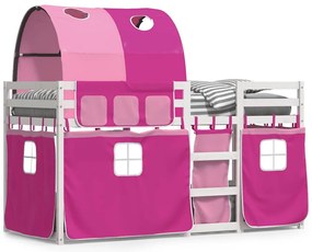 3284005 vidaXL Двуетажно легло със завеси розово 75x190 см масивен бор масив