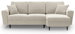 Бежов кадифен разтегателен ъглов диван с място за съхранение Kyoto – Cosmopolitan Design