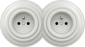 Kliklap - Двойна ретро розетка за домашна инсталация с рамка, 230 V, бяла