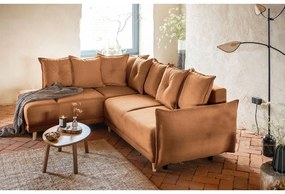 Разтегателен диван от велур в тухлен цвят (ляв ъгъл) Lazy Lukka - Miuform