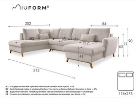 Тюркоазен U-образен разтегателен диван, ляв ъгъл Scandic Lagom - Miuform