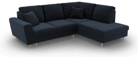 Тъмносин кадифен разтегателен ъглов диван с място за съхранение (десен ъгъл/L форма) Kyoto – Cosmopolitan Design