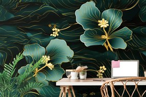 Тапет – Луксозно зелено-златно цвете