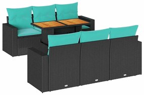 3326997 vidaXL Градински комплект диван с възглавници 7 части черен полиратан