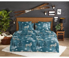 Единично удължено фланелено спално бельо в петролен цвят 140x220 cm Midnight – Good Morning