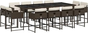 3211401 vidaXL Външен трапезен комплект 13 части с възглавници кафяв полиратан