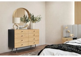 Черен и естествен нисък скрин от дъб 130x87 cm Jugend – Woodman