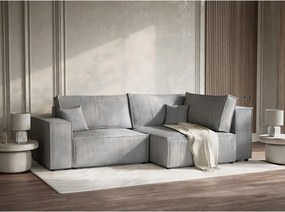 Сив сгъваем/с място за съхранение ъглов диван от рипсено кадифе (десен ъгъл/L форма) Tonga – Maison de Rêve