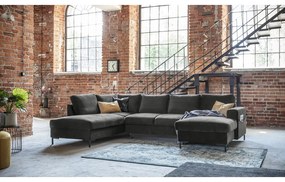 Тъмносиво U-образно разтегателно канапе от кадифе, ляв ъгъл Lofty Lilly - Miuform