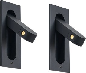 Комплект от 2 модерни стенни лампи черни, включително LED и USB-C порт - Hilton