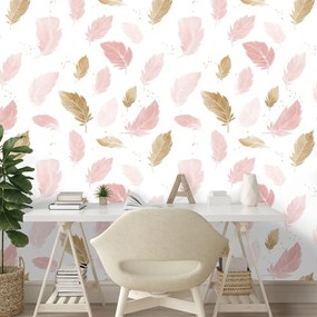 Тапет – Розово-златни нежни пера