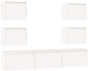 3100225 vidaXL ТВ шкафове, 7 бр, бели, бор масив