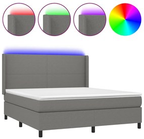 3138174 vidaXL Боксспринг легло с матрак и LED, тъмносиво, 180x200 см, плат