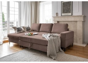 Кафяв разтегателен ъглов диван от рипсено кадифе (ляв ъгъл) Lofty Lilly – Miuform