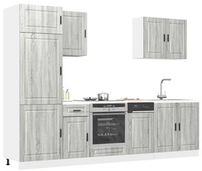3314787 vidaXL Комплект кухненски шкафове, 7 части, "Porto", сив, инженерно дърво сонома