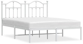 353488 vidaXL Метална рамка за легло с горна табла, бяла, 140x190 см