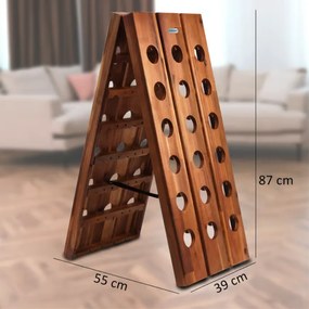 Сгъваема дървена стойка за вино от акациева дървесина за 36 бутилки