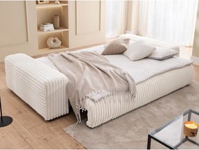 Кремав разтегателен диван с място за съхранение от рипсено кадифе 260 cm Justin – Ropez