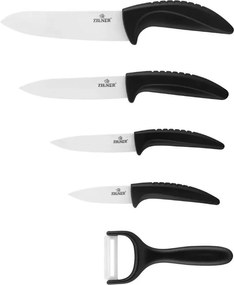 Комплект ножове с поставка ZILNER ZL 5124, 6 части, Белачка, Керамично покритие, Черен