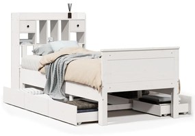 3308943 vidaXL Легло с рафтове за книги, без матрак, бял, 90x190 см, бор масив