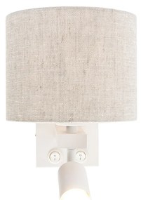 Стенна лампа бяла с лампа за четене и светло сив абажур 18 см - Brescia