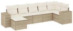 3255215 vidaXL Градински диван с възглавници, 7 части, бежов полиратан
