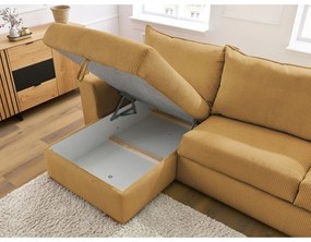 Жълт разтегателен ъглов диван от рипсено кадифе (променлив) Augustin – Bobochic Paris