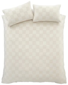 Кремаво удължено спално бельо за двойно легло 230x220 cm Cosy Checkerboard - Catherine Lansfield