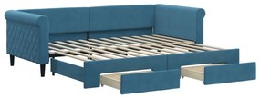 3197818 vidaXL Канапе с изтеглящо легло и чекмеджета синьо 90x200 см кадифе
