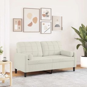 3278227 vidaXL 2-местен диван с декоративни възглавници кремав 140 см кадифе