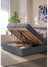 Синьо тапицирано двойно легло с място за съхранение и матрак с решетка 180x200 cm Thessa Bold Line - Bonami Selection