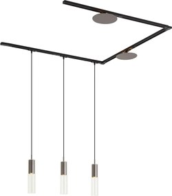 Modern railsysteem zwart met 3 hanglampen en 2 plafondlampen gunmetal 1-fase - Iconic Lloyd Pulley