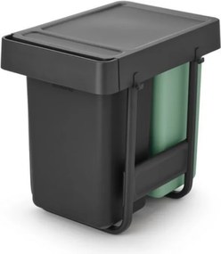 Кош за разделно събиране на боклук Brabantia Sort&Go 1008862, 2x15 л, Вътрешен монтаж с телескопична рамка, Сив/зелен
