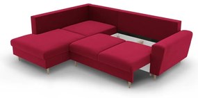 Червен кадифен разтегателен ъглов диван с място за съхранение (ляв ъгъл/L форма) Kyoto – Cosmopolitan Design
