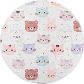 Детски килим подходящ за пране в цвят слонова кост ø120 cm Cute Animals – Vitaus