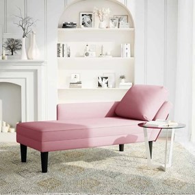 4009810 vidaXL Кушетка с възглавница и десен подлакътник, розов, кадифе