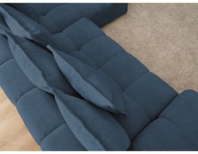 Тъмносин шенилов сгъваем/с място за съхранение ъглов диван (десен ъгъл) Everest – Bobochic Paris