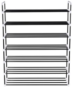 Стелаж за обувки със 7 рафта, метал и пластмаса, черен