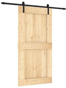 3202997 vidaXL Плъзгаща врата с монтажни части, 100x210 см, борово дърво масив