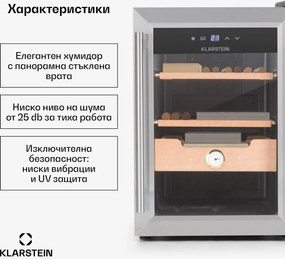 Klarstein El Presidente 37, Хумидор за пури, 37L ,  2 чекмеджета, 1 чекмедже от кедрово дърво