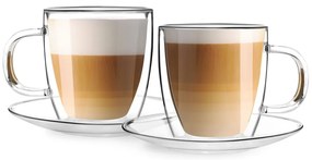 Комплект от 2 стъклени чаши с двойна стена и чинийка, 250 ml Amo - Vialli Design