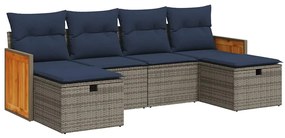 3326058 vidaXL Градински диван с възглавници, 6 части, полиратан, сив