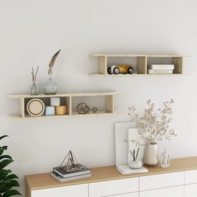 807208 vidaXL Стенни рафтове, 2 бр, дъб сонома, 105x18x20 см, инженерно дърво