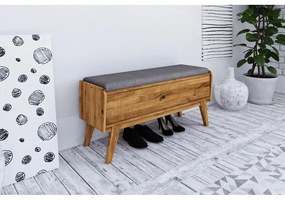 Пейка с място за съхранение от дъбова дървесина със светлосива седалка Retro - The Beds