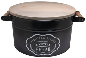 Feronya - Метална кутия за съхранение на хляб с дървен капак - черна